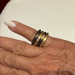 Mixed Metal Stackable Ring Set in Gold and Black with Accent Stones